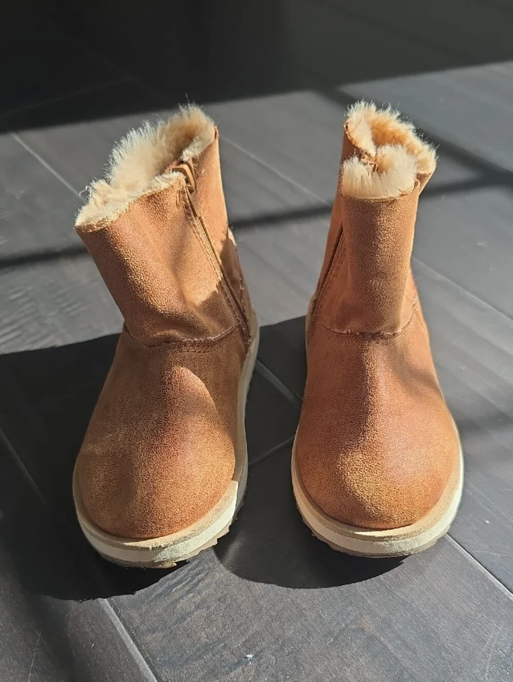 Zara Tan Faux-Fur Lined Kids Side-Zip Boots